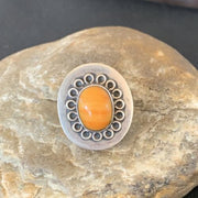 Native American Imported Sterling Silver Orange Spiny Oyster Ring | Sz 6 | Handmade | 10413