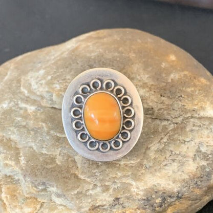 Native American Imported Sterling Silver Orange Spiny Oyster Ring | Sz 6 | Handmade | 10413 - Masha USA