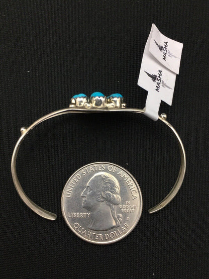 Navajo Blue Turquoise Cluster Bracelet | Sterling Silver | Authentic Native American Handmade | 4" | 4462