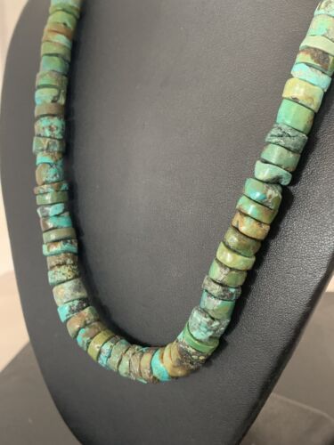 Navajo Turquoise Heishi Bead Necklace | 12mm | 20" | Sterling Silver | Authentic Native American Handmade | 00384