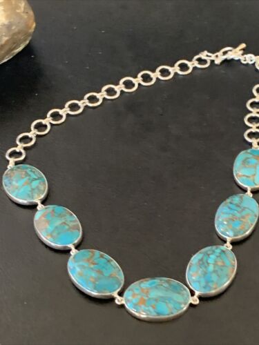 Navajo Blue Mojave Turquoise Pendant Necklace | Sterling Silver | 18" | Authentic Native American Handmade | 11634