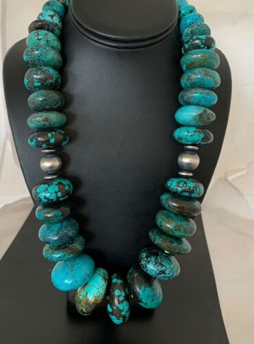 Navajo Sterling Silver & Blue Turquoise Graduated Necklace | Authentic Native American | 24" | 01842