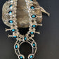 Navajo Kingman Turquoise Shadowbox Squash Blossom Necklace | Sterling Silver | Authentic Native American Handmade | 13108