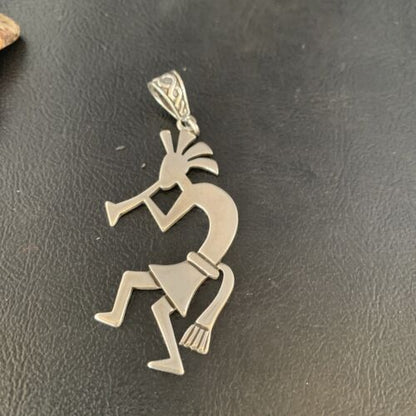 Navajo Kokopelli Pendant | Handmade Stamped Sterling Silver | 2.25" | 14041