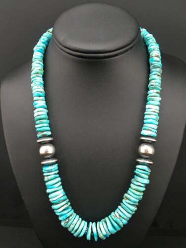 Navajo Blue Graduated Turquoise Necklace | Sterling Silver | 20" | Authentic Native American Handmade | 4809