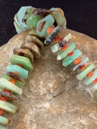 Navajo Green Chrysoprase Spiny Oyster Necklace | Sterling Silver | Authentic Native American Handmade | 24" | 00512