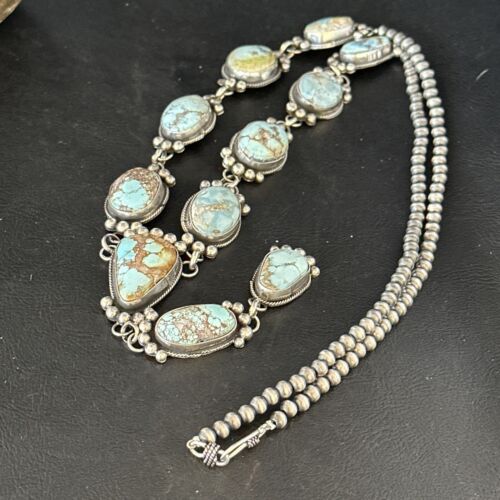 Navajo Golden Hills Turquoise Lariat Necklace | Sterling Silver | Authentic Native American Handmade | 14407