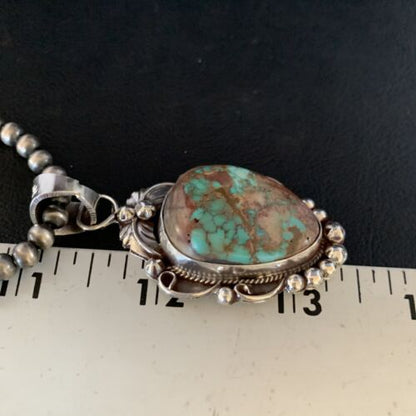 Men's Navajo Green Royston Turquoise Pendant Necklace | Sterling Silver | Authentic Native American Handmade | 13662 - Masha USA