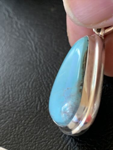 Native American Navajo Blue Bisbee Turquoise Pendant | Sterling Silver | 1.5" | 1618