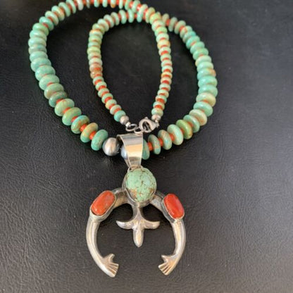 Navajo Pearl Royston Turquoise Coral Necklace with Naja Pendant | Sterling Silver | 13758