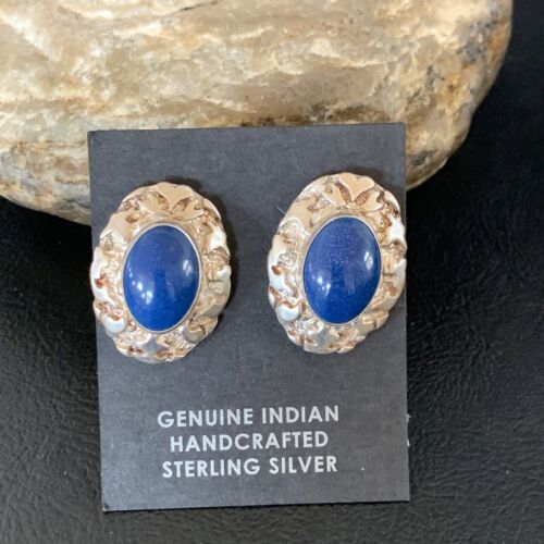 Native American Women's Blue Lapis Nugget Earrings | Sterling Silver | 13017