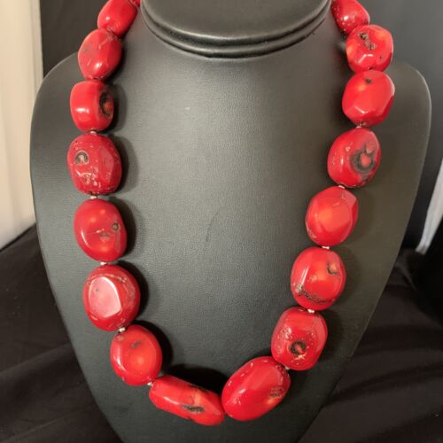 Navajo Red Coral Bead Necklace | Sterling Silver | 22" | Authentic Native American Handmade | 13406