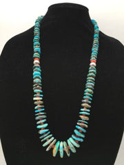 Navajo Turquoise & Spiny Oyster Graduated Necklace | Sterling Silver | Authentic Native American | 29" | 4362