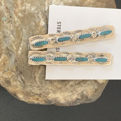Turquoise Navajo Sterling Dangle Earrings | Handmade | 2" Long | 12121