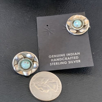 Native American Clip-On Earrings Set | Old Pawn Navajo Sterling Silver Blue Turquoise | 13021 - Masha USA