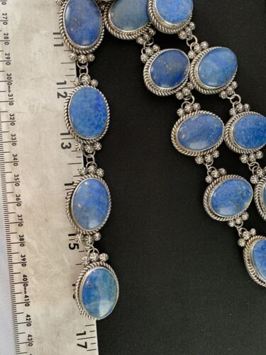 Navajo Lariat Necklace | Sterling Silver | Denim Lapis Lazuli | 37" | Authentic Native American Handmade | 11500