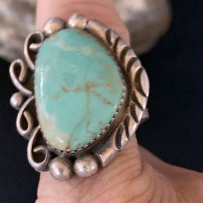 Men's Navajo Green Royston Turquoise Ring | Sterling Silver | Sz 12.5 | Authentic Native American Handmade | 13858