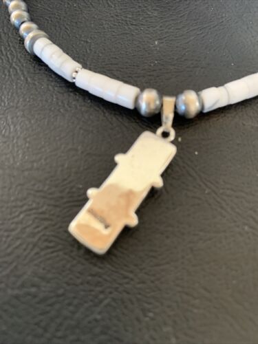 Navajo White Buffalo Turquoise Pendant Set | Sterling Silver | Authentic Native American Handmade | 12246