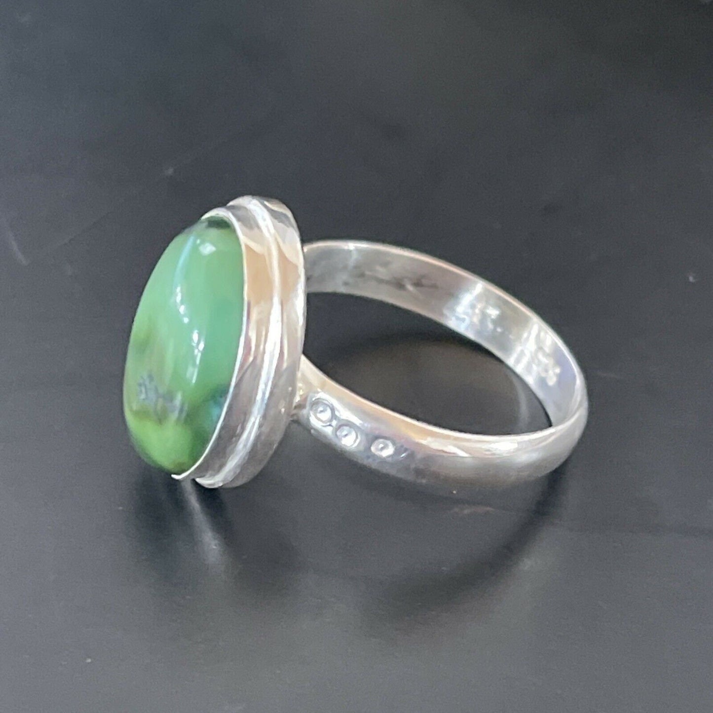 Navajo Natural Green Turquoise Ring | Sterling Silver | Sz 9 | Authentic Native American Handmade | 11437