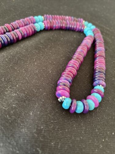 Navajo Sterling Silver Necklace | Purple Sugilite & Turquoise Beads | Authentic Native American Handmade | 21" | 1170