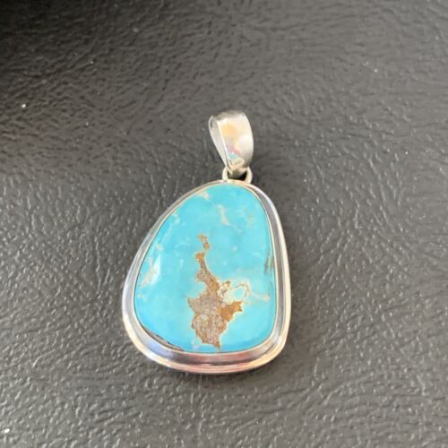 Navajo Blue Bisbee Turquoise Pendant | Sterling Silver | 1" | Authentic Native American Handmade | 1626