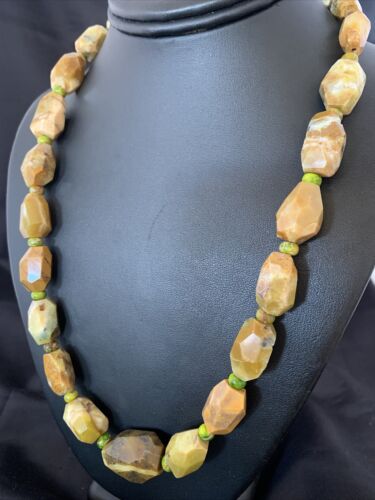 Navajo Sterling Silver Faceted Green Nugget Turquoise Necklace | Authentic Native American | 21" | 1493