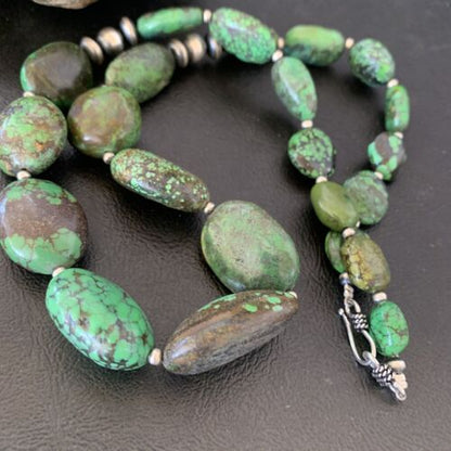 Navajo Graduated Green Nugget Turquoise Necklace | Sterling Silver | Authentic Native American | 21" | 10728