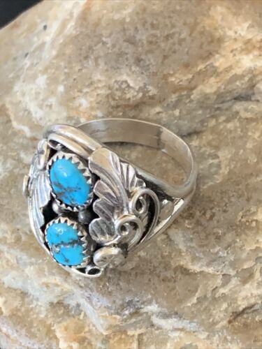 Navajo Blue Kingman Turquoise Feather Ring | Authentic Native American Sterling Silver | Multi-Stone | Sz 11.5 | 12221