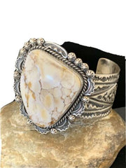 Native American Men's Wild Horse Turquoise Cuff Bracelet | Navajo Sterling Silver | 1417