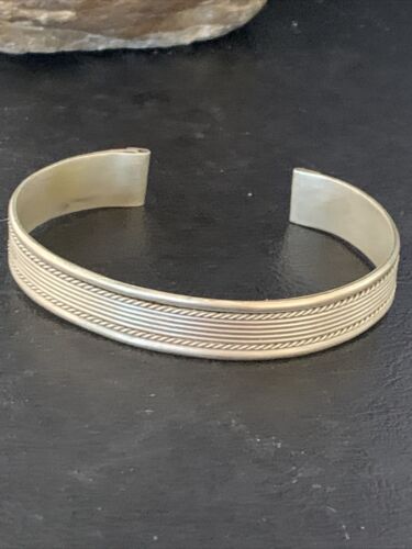 Navajo Sterling Silver Stamped Cuff Bracelet | Authentic Native American Handmade | 13675 - Masha USA