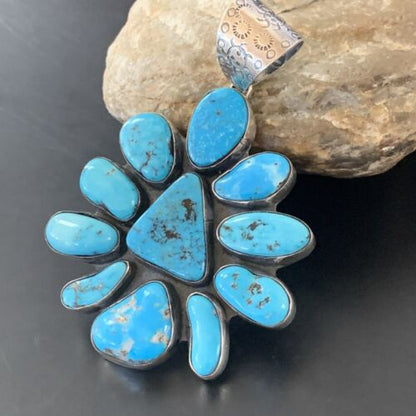 Navajo Pearls Kingman Turquoise Multi-Stone Pendant | Authentic Native American Sterling Silver | 11520