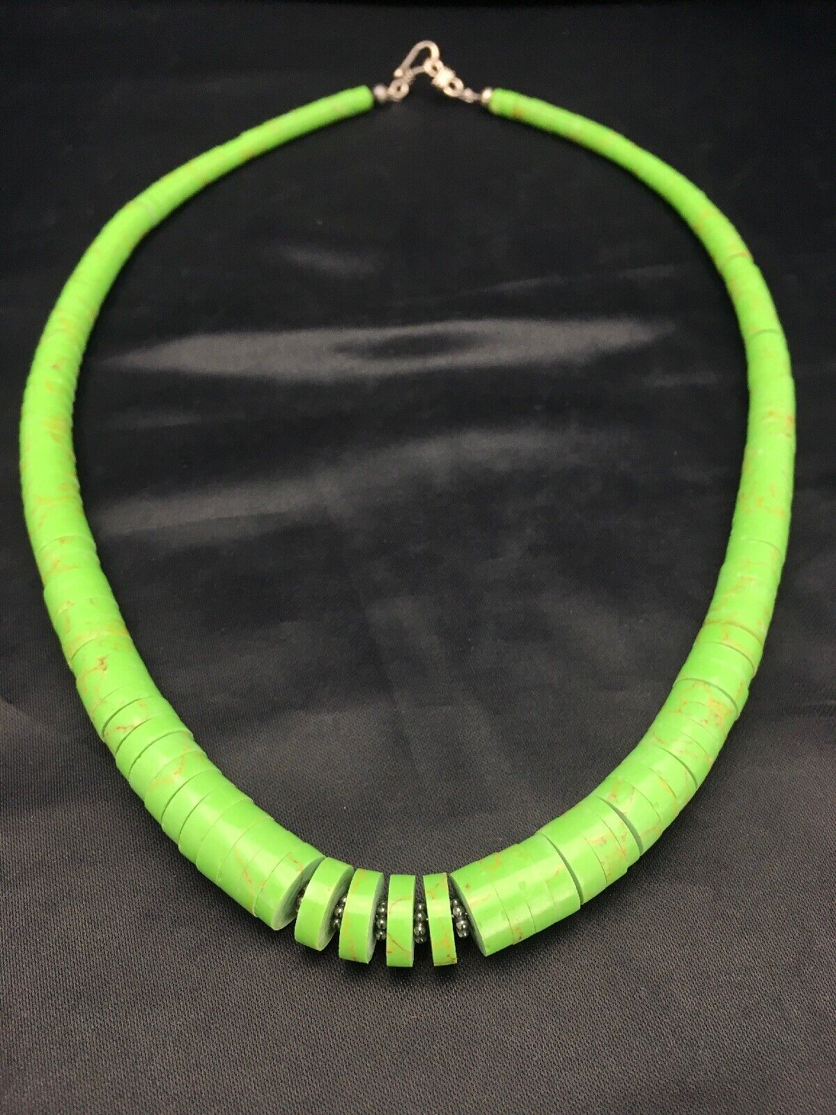 Authentic Native American Santo Domingo Green Gaspeite Necklace | Sterling Silver | 20" | 10459