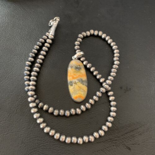 Navajo Yellow Bumblebee Jasper Pendant Necklace | Sterling Silver | Authentic Native American Handmade | 12810