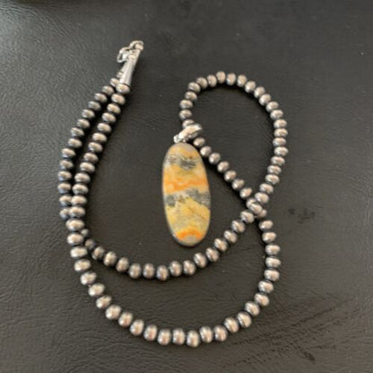 Navajo Yellow Bumblebee Jasper Pendant Necklace | Sterling Silver | Authentic Native American Handmade | 12810