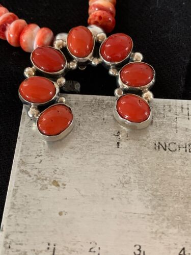 Navajo Spiny Oyster & Coral Naja Pendant | Authentic Native American Sterling Silver | Naja | 4682
