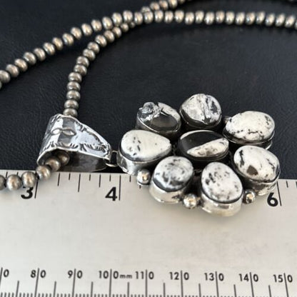 Navajo White Buffalo Turquoise Cluster Pendant | Authentic Native American Sterling Silver | Multi-Stone | 14676 - Masha USA