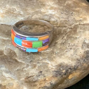 Navajo Multi-Color Turquoise Spiny Oyster Corn Inlay Ring | Sterling Silver | Sz 5.5 | 13853