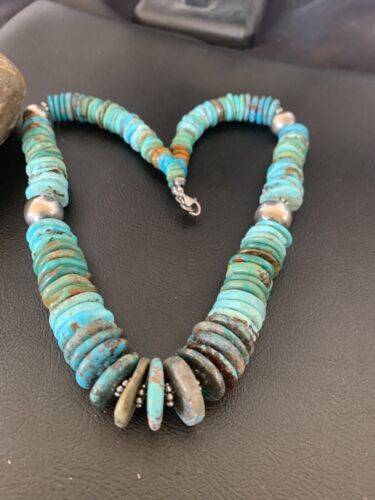 Navajo Blue Green Turquoise Necklace | Sterling Silver | Authentic Native American | 20" | Graduated | 11885