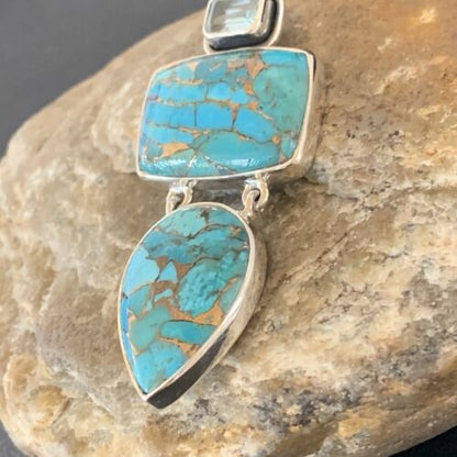 Navajo Blue Topaz Mojave Turquoise Pendant | Authentic Native American Sterling Silver | Multi-Stone | 10714