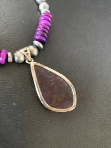 Navajo Purple Sugilite Pendant Necklace | Sterling Silver Pearls | Authentic Native American Handmade | 10330