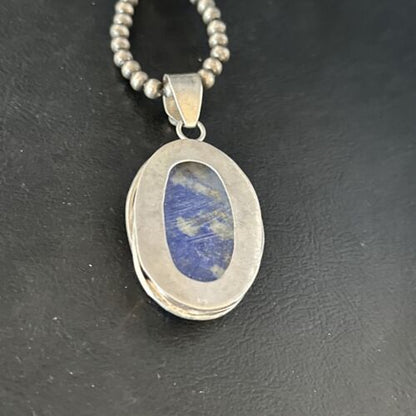 Native American Men's Navajo Pearls Necklace Pendant | Sterling Silver Lapis | 14466