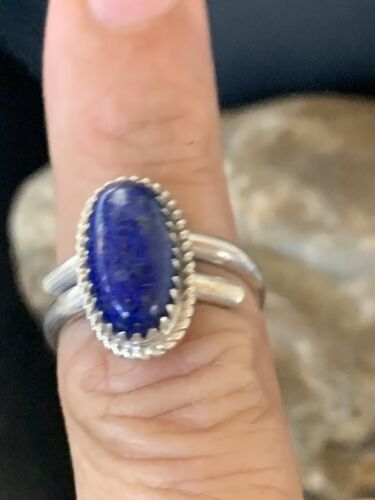 Women's Adjustable Navajo Lapis Lazuli Ring | Sterling Silver | Sz 7.5 | Authentic Native American Handmade | 12451