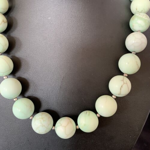 Native American Navajo Green Jade Bead Necklace | Sterling Silver | 16mm | 18" | 13263