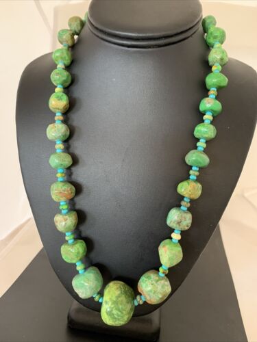 Authentic Navajo Chunky Blue-Green Turquoise Necklace | Sterling Silver | Native American Jewelry | 22"