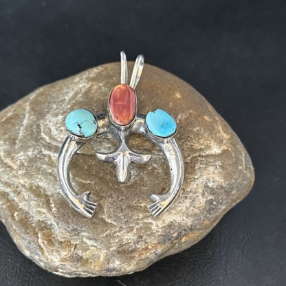 Navajo Sterling Silver Blue Turquoise Purple Spiny Oyster Naja Pendant | Authentic Native American Handmade | 14678