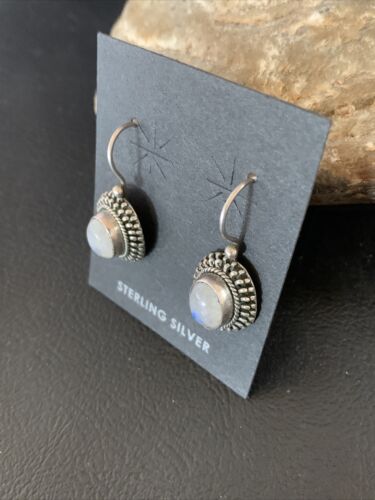 Navajo White Quartz Dangle Earrings | Sterling Silver | 1" | Authentic Native American Handmade | 13042
