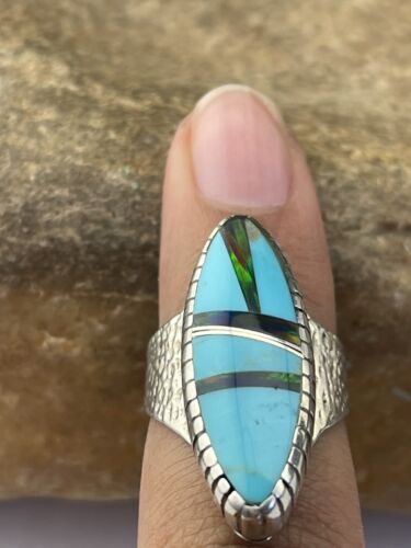 Navajo Multi-Color Opal Turquoise Inlay Ring | Sterling Silver | Sz 6.5 | Authentic Native American Handmade | 1609