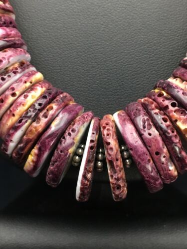 Purple Spiny Oyster Necklace | Navajo Sterling Silver | Authentic Native American Handmade | 23" | 2656