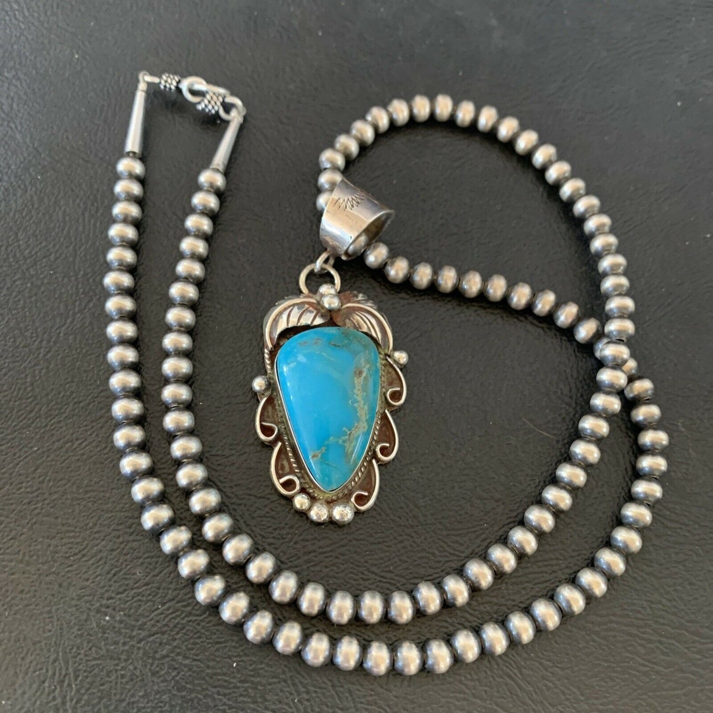 Native American Sterling Silver Blue Kingman Turquoise Necklace Pendant | Women's | 10902