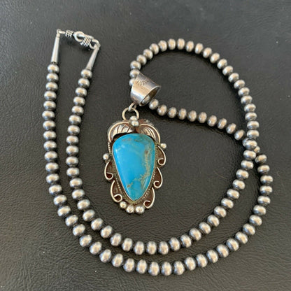 Native American Sterling Silver Blue Kingman Turquoise Necklace Pendant | Women's | 10902